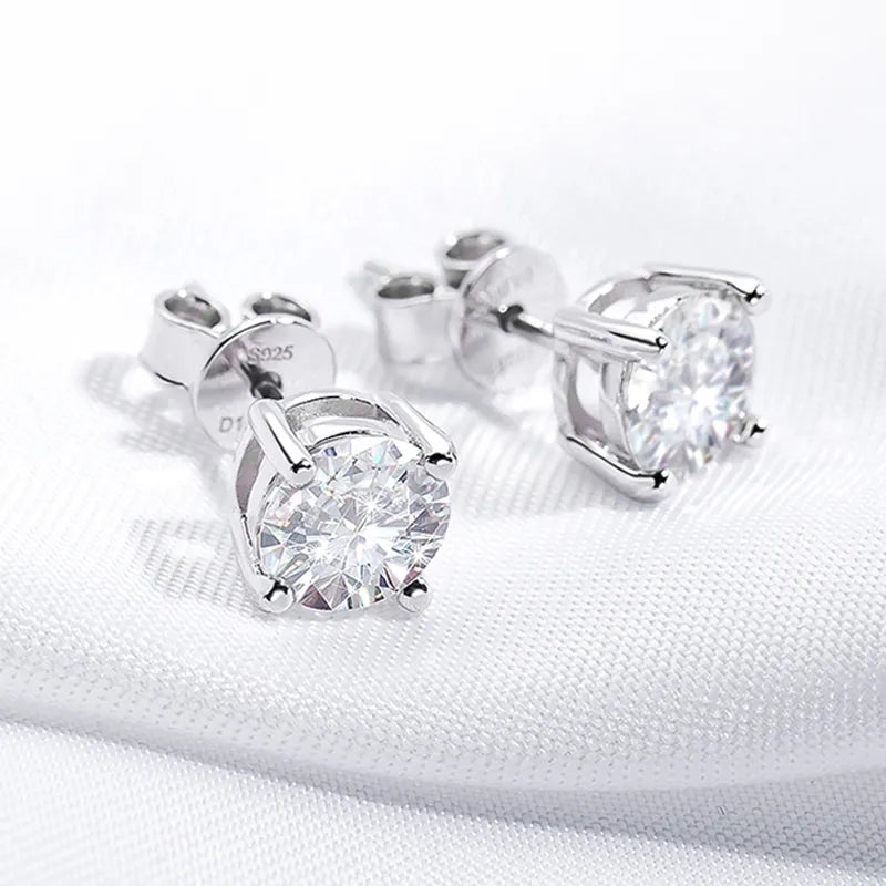 14k Yellow Gold Stud Earrings Women Moissanite