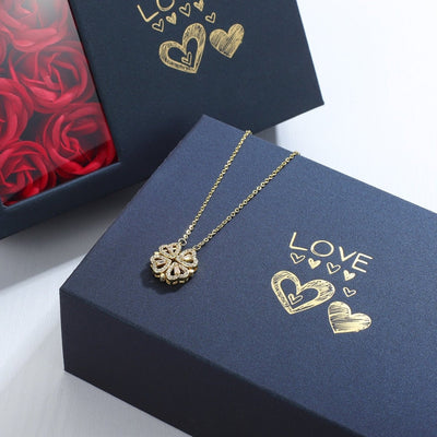 Lucky Clover/Heart Pendant with Rose Gift Box - One Lucky Wish
