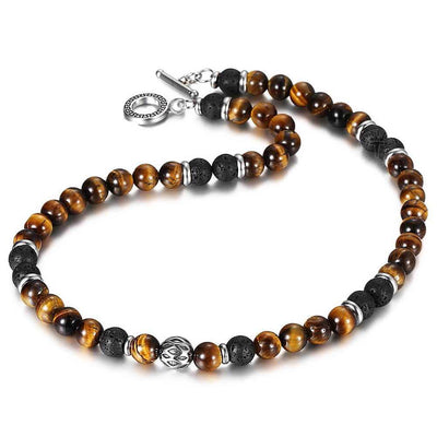 Natural Tiger's Eye Stone Mens Necklace - One Lucky Wish