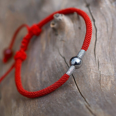 Silver Bead Red String Protection Bracelet - One Lucky Wish