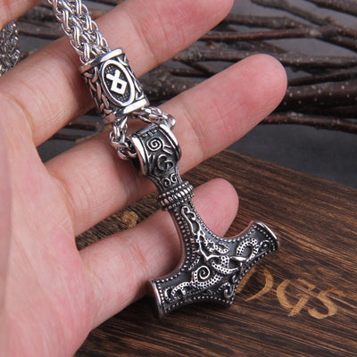Thor's Hammer Amulet Necklace Silver - One Lucky Wish