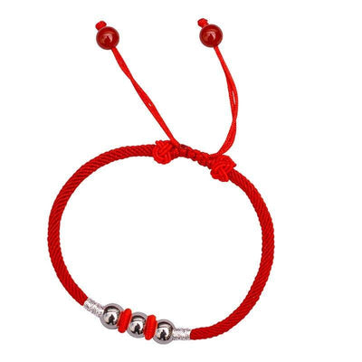 3 Silver Beads Red String Protection Bracelet - One Lucky Wish