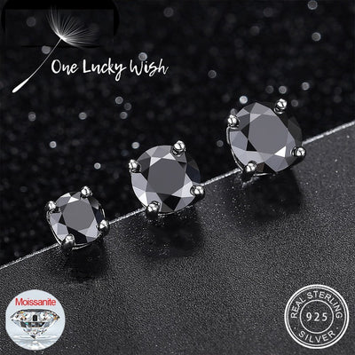 Black Moissanite Stud Earrings for Men and Women - One Lucky Wish