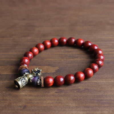 Handmade Tibetan Red Sandalwood Mala Bracelet - One Lucky Wish