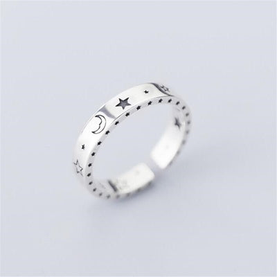 Moon & Stars Sterling Silver Adjustable Ring - One Lucky Wish