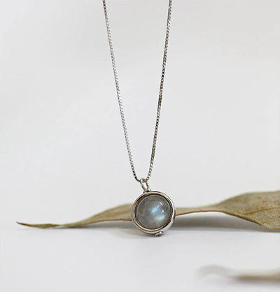 Natural Labradorite Moon Stone with Sterling Silver Chain - One Lucky Wish