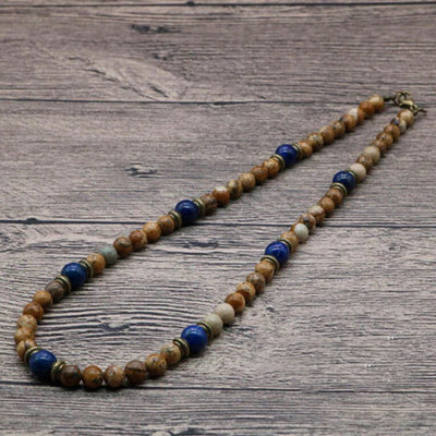 Natural Stone Beads and Lucky Lapis Lazuli Necklace - One Lucky Wish