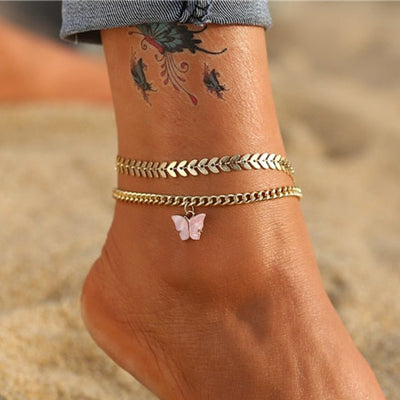 Pink Butterfly Anklet - One Lucky Wish