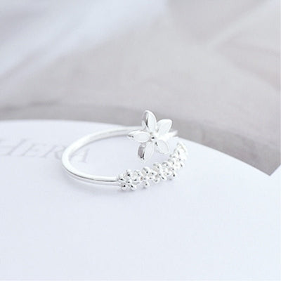 Spring Flower Sterling Silver Adjustable Ring - One Lucky Wish