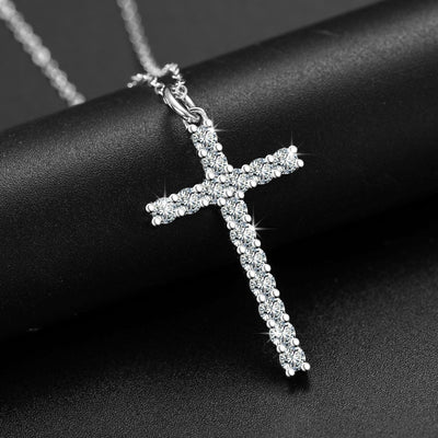 Sterling Silver Moissanite Holy Cross Pendant Necklace - One Lucky Wish