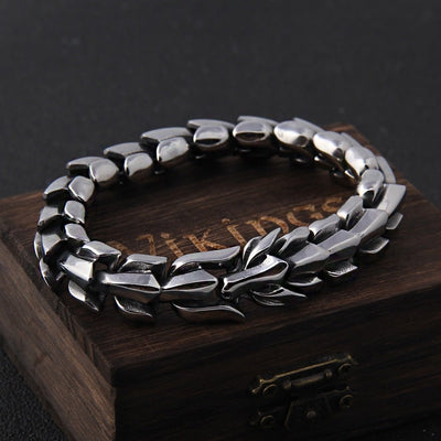 Viking Ouroboros Bracelet: Vintage Stainless Steel - One Lucky Wish
